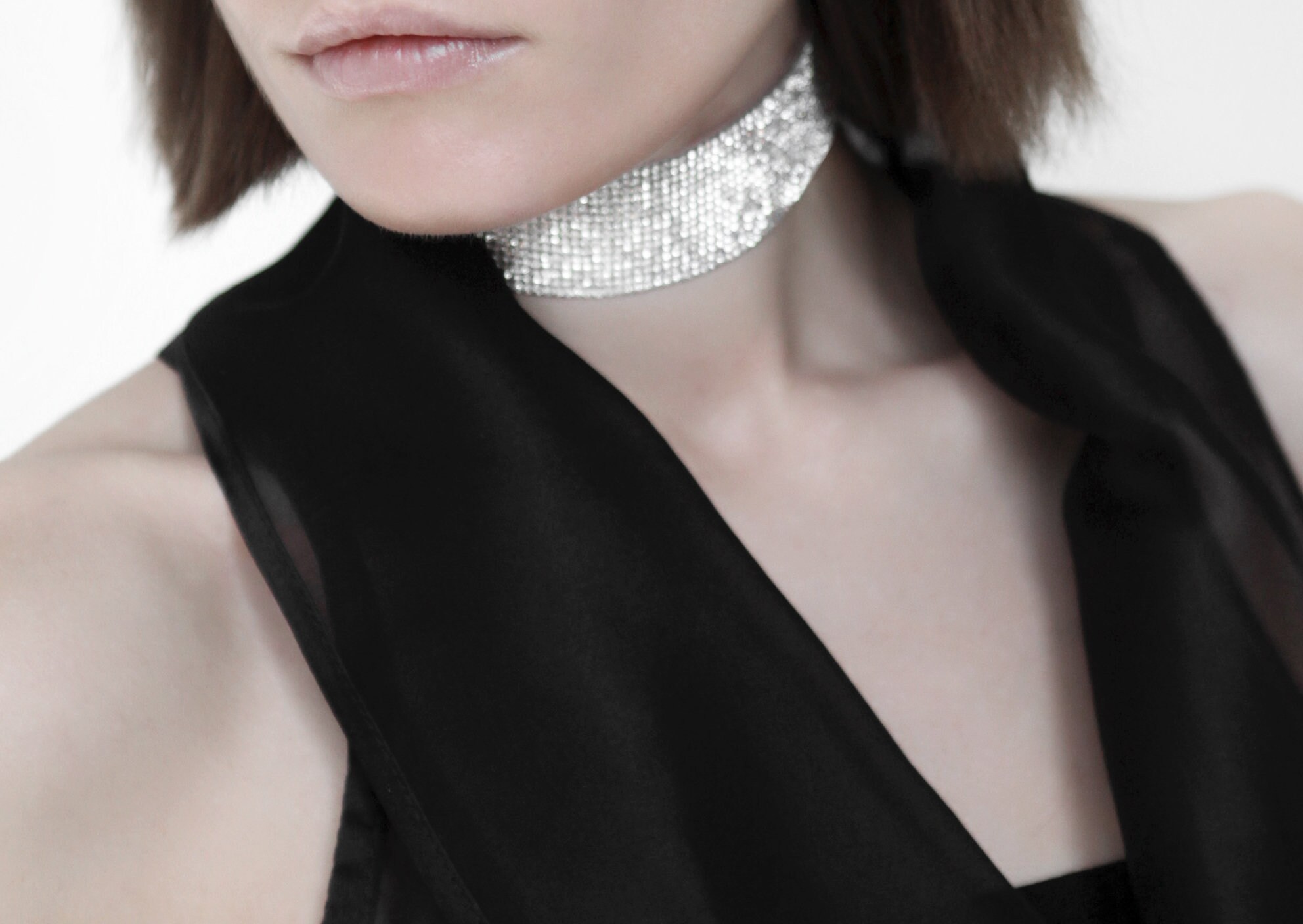 Wide Crystal Choker Necklace / Rhinestone Black Bow Choker / Etsy