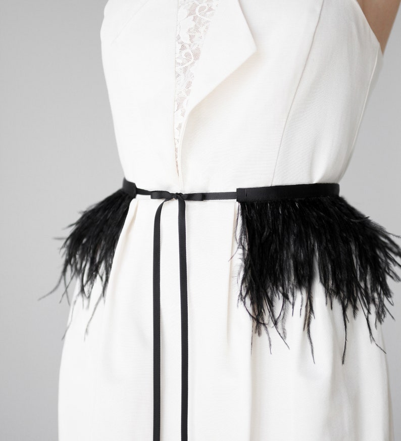 Black Feather Sash Belt / Cocktail Dress Sash Belt / Black Etsy