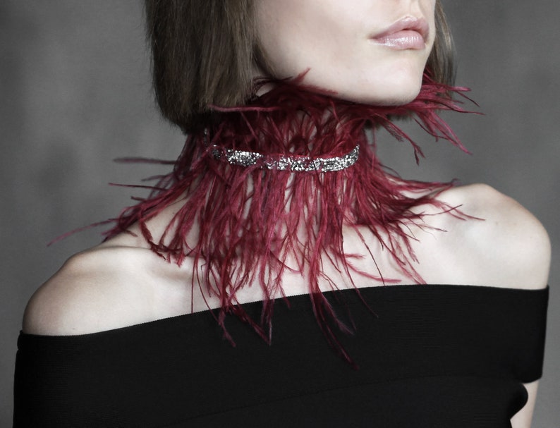 Black feather choker necklace with rhinestones Goth crystal choker Alternative Wedding jewelry black feather collar costume collar