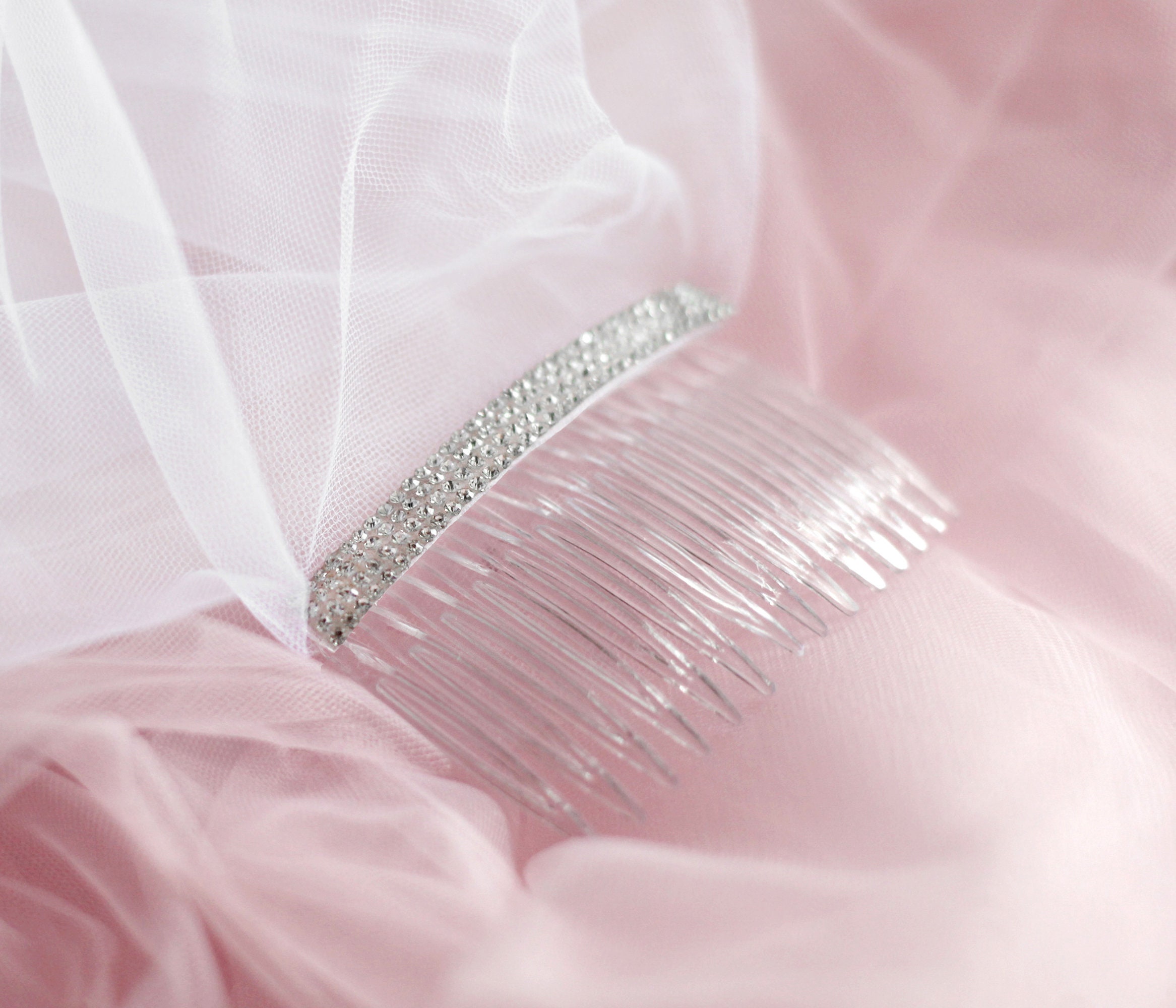 Soft tulle blush pink wedding veil / dusty rose Cathedral veil Etsy