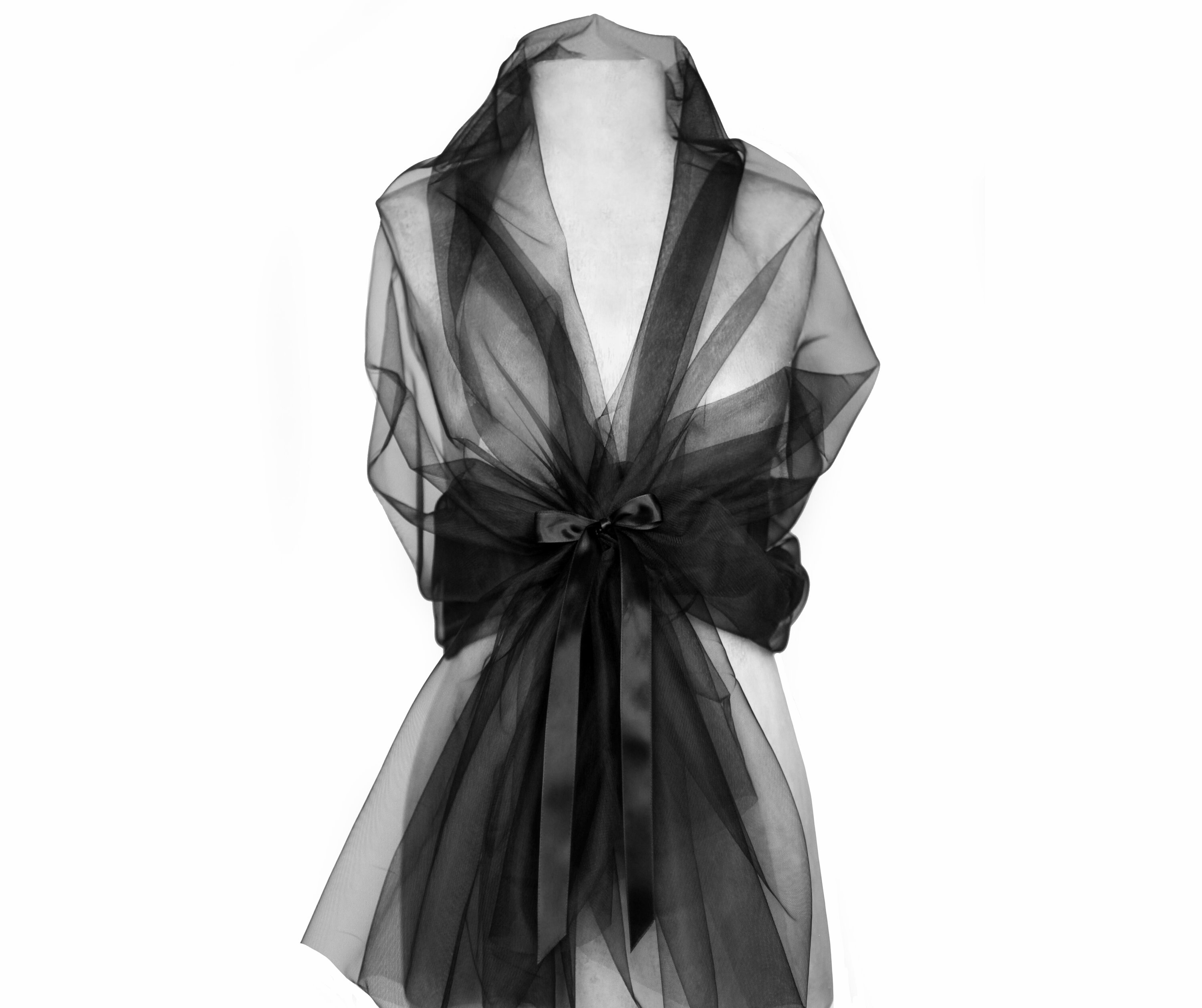 See Through Black Dress Topper / Tulle Sleeve Shawl Wrap / - Etsy