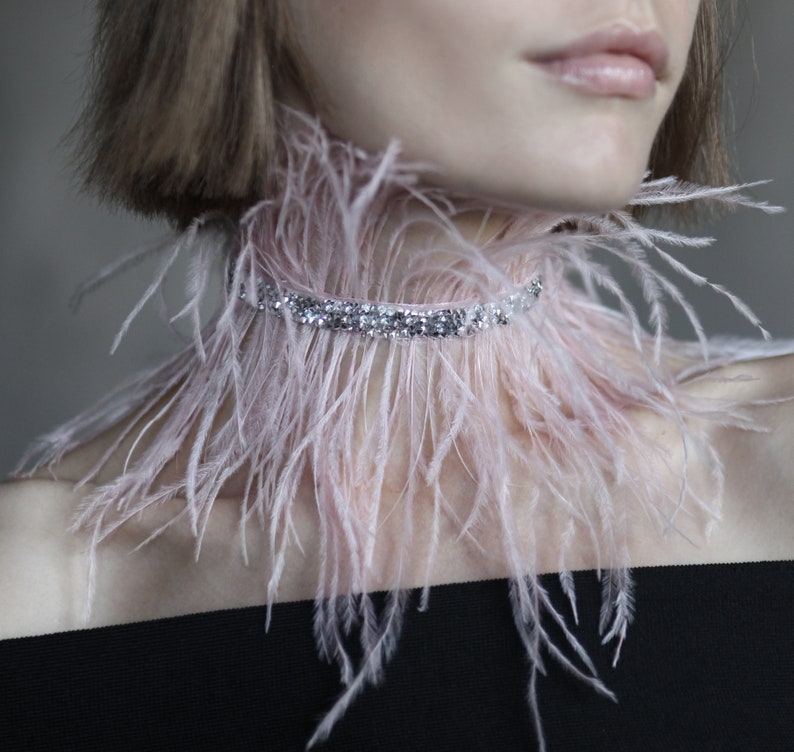 Black feather choker necklace with rhinestones Goth crystal choker Alternative Wedding jewelry black feather collar costume collar