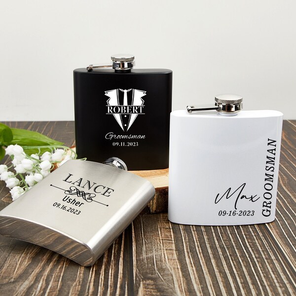 Custom Groomsmen Flask,Engraved Hip Flask,6OZ Flask, Stainless Steel Hip Flask,Groomsman Gift,Wedding Gift,Groomsman Proposal,Gift For Groom