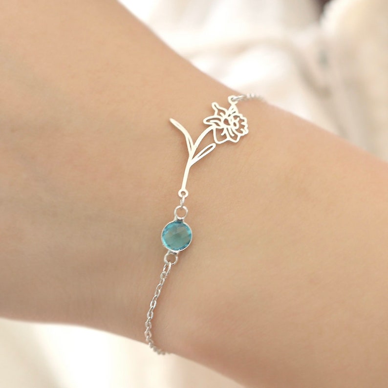 Birth Flower Bracelet With Birthstonebracelet for Etsy