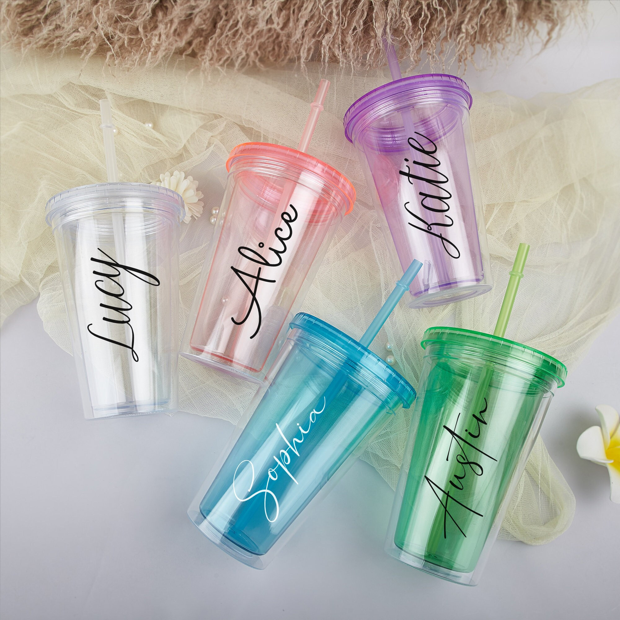 Beaches Booze & Besties Party Stadium Tumblers with Lids + Straws