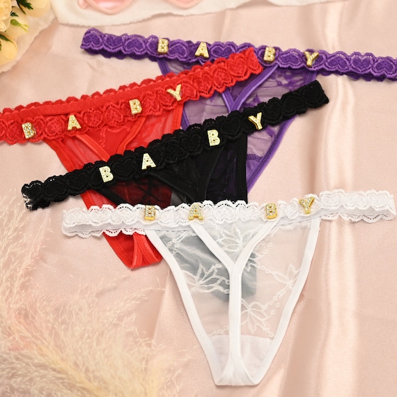 Personalised Name Thong, Custom Lace Thongs With Crystal Letter