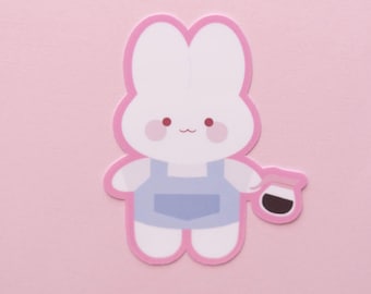 Bunny Barista Cafe Sticker, Cute Die Cut Vinyl Sticker, Kawaii Coffee Laptop Water Bottle Decal