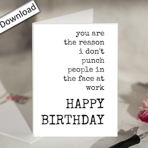 4 x 6, carte d'anniversaire de collègue, imprimable, drôle, sarcastique, carte de joyeux anniversaire, carte d'anniversaire, meilleure amie au travail, collègue, collègue d'appréciation Bday