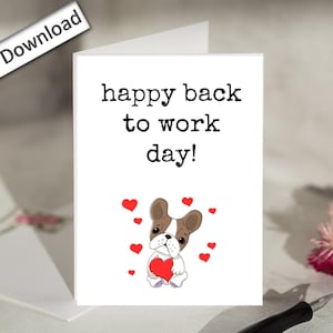 4 x 6, BIENVENUE, carte, IMPRIMABLE, bonne journée de retour au travail, collègue, patron, école, travail, meilleur ami, équipe, retour au travail, pour les employés, le personnel