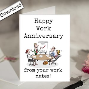 Tarjeta de aniversario de trabajo de 4 x 6, IMPRIMIBLE, Feliz aniversario de trabajo, Divertida, Aniversario de trabajo para compañeros de trabajo, empleados, jefes, compañeros de trabajo, mejores amigos del trabajo