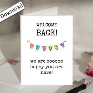 4 x 6, BIENVENUE, Carte imprimable, Pour un collègue, Patron, Rentrée des classes, Meilleure amie au travail, Compagnon, Retour au travail, Employés, Personnel, heureux de vous voir