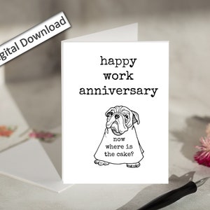 4 x 6, carte d'anniversaire de travail, imprimable, drôle, joyeux anniversaire de travail, amoureux des chiens, anniversaire de travail, collègue, employé, patron, meilleure amie au travail