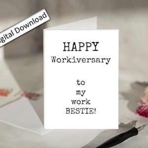 4 x 6, carte WORKIVERSARY, imprimable, Happy Workiversary, carte Bestie de travail, anniversaire de travail pour collègue, employé, patron, équipe, entreprise