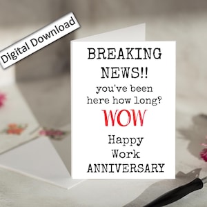 Tarjeta de aniversario de trabajo de 4 x 6, IMPRIMIBLE, Feliz aniversario de trabajo, Divertida, Aniversario laboral, Aniversario para compañeros de trabajo, Empleados, Jefes, Workaversary