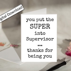 4x6 SUPERVISOR, Boss Appreciation Card PRINTABLE, Cute Minimalist, Card from Employee, Best Super Boss Card, Funny Boss Card, Downloadable