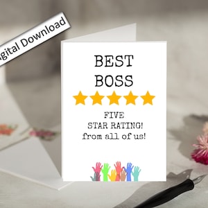 4x6 BOSS Appreciation Card PRINTABLE, Cute Minimalist, Five Star Rating Card from all of us, Best Boss Card, Funny Boss Card, Downloadable