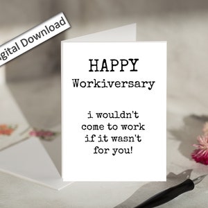 4 x 6, carte de travail, imprimable, joyeux anniversaire de travail, drôle, sarcastique, anniversaire de travail, meilleur ami, collègue, employé, patron, workaversary