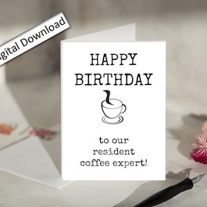 4x6, Tarjeta de CUMPLEAÑOS para compañeros de trabajo, IMPRIMIBLE, Linda, Sencilla, Tarjeta de cumpleaños para mejores amigos en el trabajo, Experto en café, Compañero de trabajo, Mejor amigo, Feliz cumpleaños, Bday