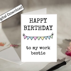 4x6 collega VERJAARDAGskaart, afdrukbaar, schattig, werk Bestie verjaardagskaart, werkvrouw, collega, beste vriend, gelukkige verjaardag downloadbaar