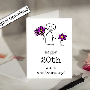 4x6, Tarjeta de aniversario de trabajo, Descargar, Feliz 20º aniversario de trabajo, Lindo, Aniversario de trabajo para compañero de trabajo, empleado, jefe, reconocimiento de empleado