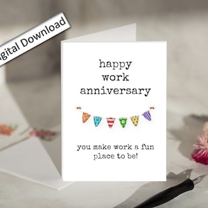 4x6, Biglietto per anniversario di lavoro, Download, Anniversario di lavoro per collega, dipendente, capo, squadra, affari, workiversary, rendi il lavoro un posto divertente