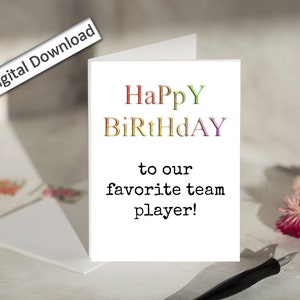 4 x 6, carte d'anniversaire de collègue, imprimable, joueur d'équipe, mignon, bestie de travail, carte d'anniversaire, collègue, meilleur ami, joyeux anniversaire, téléchargeable