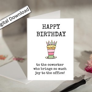 Carte d'anniversaire collègue de 4 x 6, imprimable, mignonne, carte d'anniversaire Bestie au travail, carte d'anniversaire, collègue, meilleur ami, joyeux anniversaire, téléchargeable