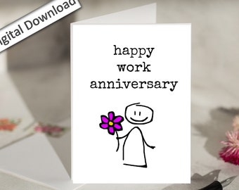 4x6, Work Anniversary Card, Download, Happy Work Anniversary, Cute, Job Anniversary for Coworker, Employee, Boss, Employee Recognition