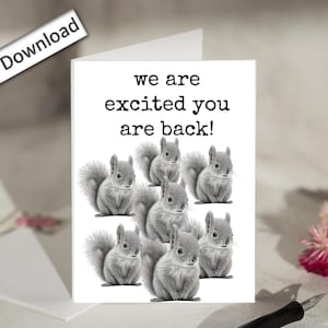 4 x 6, BIENVENUE, carte, imprimable, excité vous êtes de retour, collègue, patron, école, travail bestie, retour au travail, pour les employés, personnel, bureau