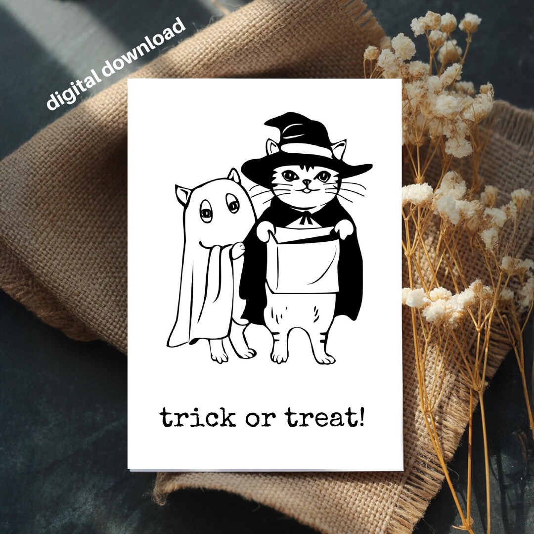 Halloween Card: Trick or Treat, Cute Cats (4x6 Printable) - Etsy