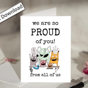 Carte de 4 x 6, Nous sommes si fiers de vous, imprimable, félicitations, bravo, réalisation, encouragement, jolie carte de félicitations, de la part de nous tous