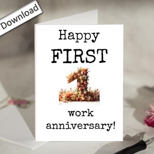 4x6, PRIMO ANNIVERSARIO di lavoro, biglietto STAMPABILE, Felice anniversario di lavoro, Anniversario del lavoro, Anniversario per collega, dipendente, capo, Anniversario del lavoro