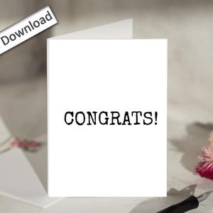4 x 6, Félicitations, carte, IMPRIMABLE, carte minimaliste, bravo, félicitations, réalisation, encouragement, jalons, nouvel emploi, remise des diplômes