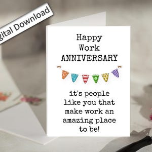 4x6, biglietto di auguri per l'anniversario del lavoro, STAMPABILE, felice anniversario di lavoro, carino, anniversario di lavoro per collega, dipendente, capo, squadra, biglietto