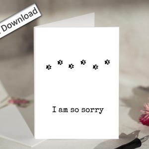 4x6, SCOMPARSA DI UN ANIMALE DOMESTICO, Biglietto, STAMPABILE, Biglietto di condoglianze per animali domestici, Impronte di zampe, Mi dispiace tanto, Perdita di un animale domestico, Morte, Dolore, Lutto, Perdita di un animale domestico, Minimalista