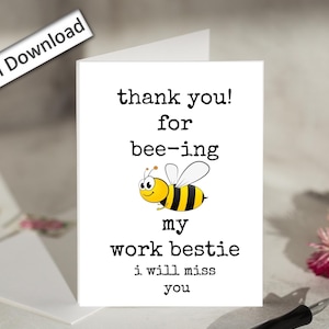 4 x 6, kaart verlaten collega, AFDRUKBAAR, schattig, grappig, bij, corny, vaarwel, bedankkaart, collega's, werk Bestie, ik zal je missen, veel succes