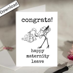 4x6, Feliz licença-maternidade, Cartão, PARA IMPRIMIR, Futura mamãe, Colega de trabalho, Melhor amiga do trabalho, Colega, Cartão de licença-maternidade, Licença-gravidez, Engraçado, Cartão de cegonha