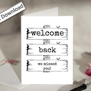 4 x 6, BIENVENUE, carte, IMPRIMABLE, collègue, patron, école, meilleure amie au travail, retour au travail, pour les employés, le personnel, le bureau, le personnel, vous nous avez manqué