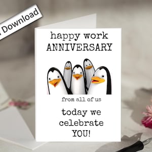 Tarjeta de aniversario de trabajo de 4 x 6, imprimible, bonita, para compañeros de trabajo, empleados, jefes y equipos. Hoy te celebramos. Tarjeta de parte de todos nosotros.