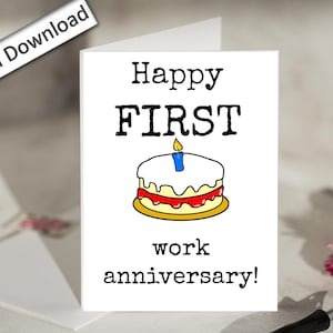 4 x 6, carte d'anniversaire de travail, imprimable, joyeux premier anniversaire de travail, workiversary, anniversaire pour collègue, employé, patron, workaversary