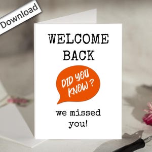 4 x 6, BIENVENUE, carte, IMPRIMABLE, Vous nous avez manqué, collègue, patron, rentrée des classes, meilleure amie au travail, compagnon, retour au travail, pour employés, personnel