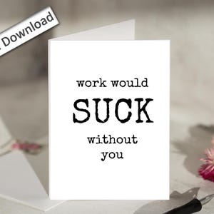 Appréciation d'un collègue 4 x 6, carte, imprimable, le travail serait nul sans vous, minimaliste, typographie, remerciement, merci, carte d'employé