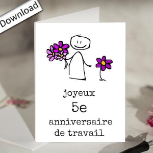 4x6, FRENCH, Joyeux 5e ANNIVERSAIRE De Travail, Carte, Work Anniversary, PRINTABLE, Job Anniversary Coworker, Employee, Boss, Team, Business