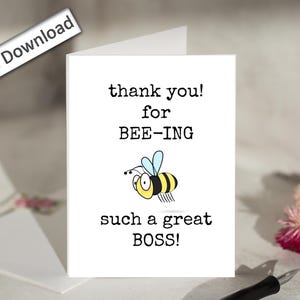 4x6, Boss APPRECIATION Card PRINTABLE Cute Boss Card Thank You Boss Happy Boss Day Best Boss Card from Employees Staff Team Work Colleagues