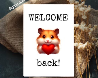 Welcome Back-collegakaart, hamster met hart, 4 x 6 afdrukbaar (digitale download)