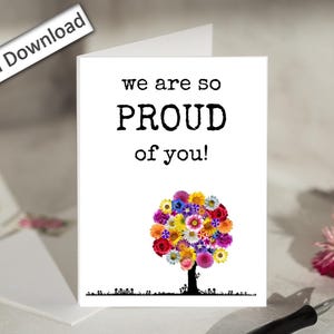 Carte 4 x 6, Nous sommes si fiers de vous, imprimable, de la part de nous tous, félicitations, bravo, réalisation, encouragement, fleurs, félicitations