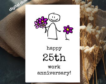 25th Work Anniversary Card, Employee Gift (Digital Download)