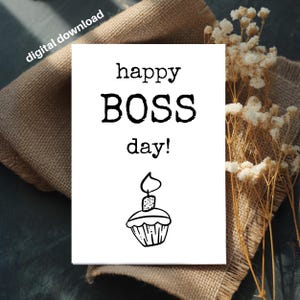 4x6, Boss APPRECIATION Card PRINTABLE Happy Boss Day Celebration Cupcake from Employees Team Staff Colleagues Best Boss Card Minimalist Text