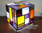 Stained glass cube night light, bedroom ornament for bedside decor, night lamp, stained glass art, glass decoration, decorative cube