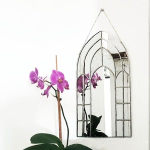 Cathedral arched glass mirror in gothic style, wall silver mirror wiccan decor